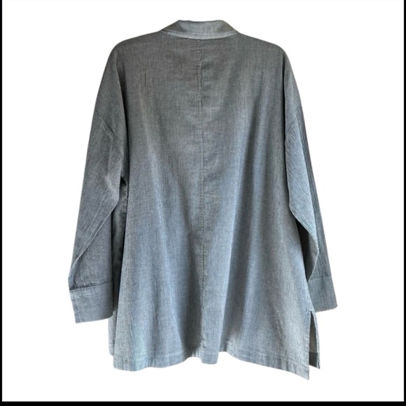 Eileen Fisher Organic Cotton Linen Ticking Stripe Jacket Size M Boxy Lagenlook - Picture 9 of 12